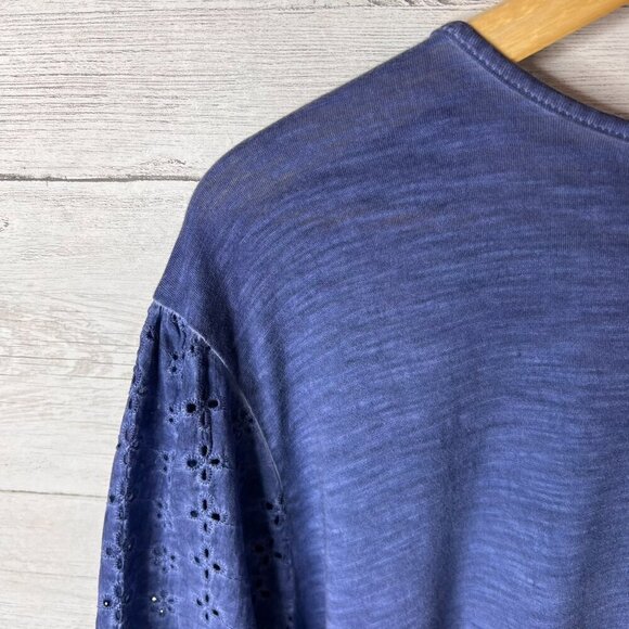 Catherines Top Womens Size 4XL Blue Eyelet Balloon Sleeve V Neck Blouse Peasant - Picture 12 of 13